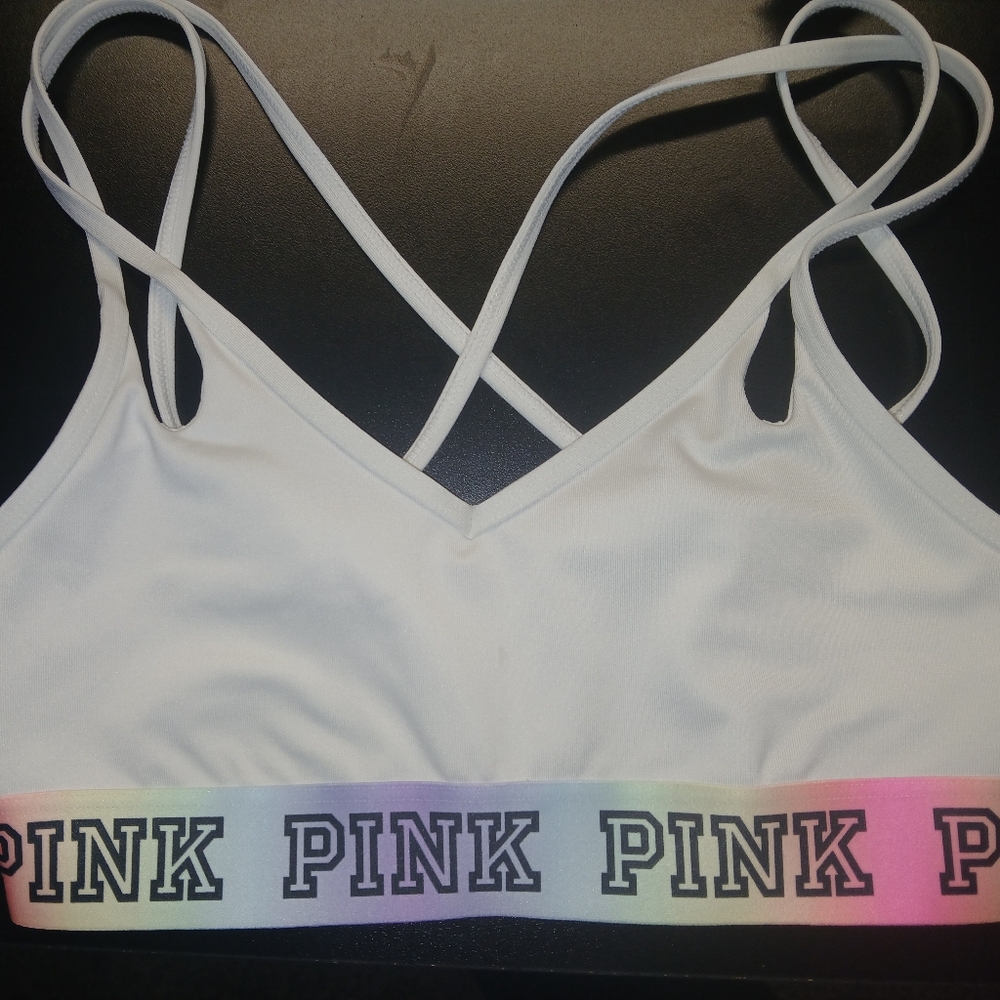 Active USA White Sports Bra with Colorful Band